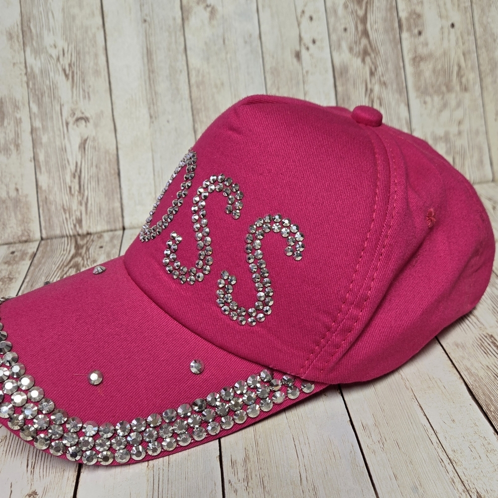 Pink Rhinestone BOSS Hat Bling Studded Baseball Cap Adjustable EUC - Picture 2 of 7